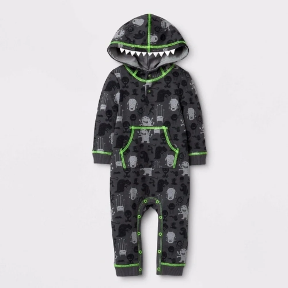 CAT & JACK MONSTER OVERALLS - GREY SIZE 0-3M (NEW WITH TAGS)